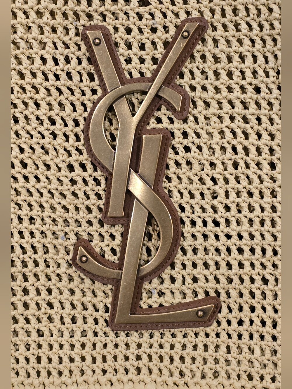 New Saint Laurent Beige Raffia Tote with Gold Logo AMAZING BAG! - Picture 13 of 15